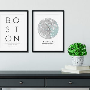 Ensemble d'impressions de Boston, plan de la ville de Boston, impression typographie, impression de Boston, impression de plan de rue, impression de voyage, affiche de voyage, impression de carte
