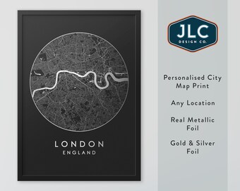 Personalized Metallic Foil City Map Print: Custom Location Wall Art