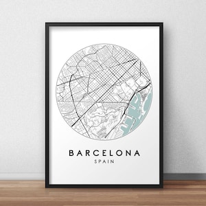 Impression de carte de ville de Barcelone, art de carte de rue, affiche de carte de Barcelone, impression de carte de Barcelone, art mural de carte de ville, carte de Barcelone, affiche de voyage