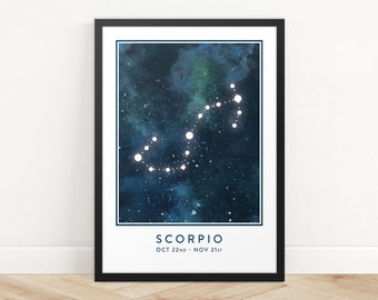 Scorpio Constellation Art Print: Zodiac Star Map Wall Art