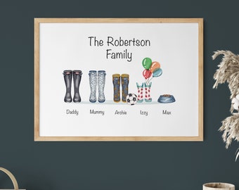 Personalised Family Welly Print, Family Name Print, Personalised Family Print, Custom Wellie Boot Print, Our Family Print, Family Home Print