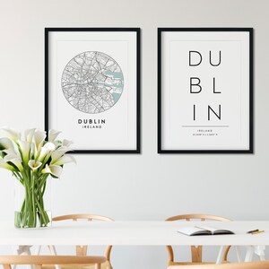 Ensemble d'impressions de Dublin, plan de la ville de Dublin, impression typographie, impression de Dublin, impression de plan des rues, impression de voyage, affiche de voyage, impression de carte