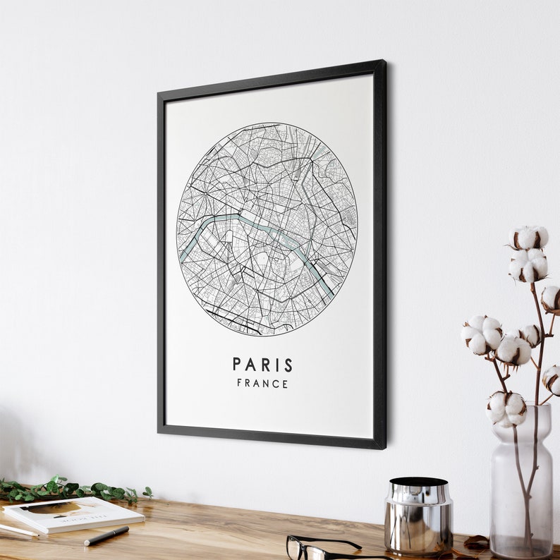 Paris City Map Print, Street Map Art, Paris Map Poster, Paris Map Print, City Map Wall Art, Paris Map, Travel Poster, France, Map Print image 4