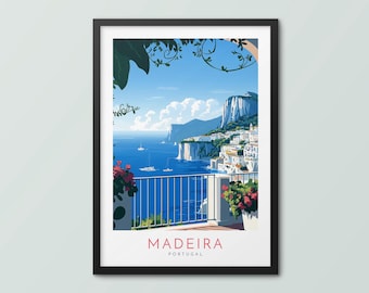 Madeira reseposter väggkonst Madeira-poster Madeira-tryck strandkonsttryck resetryck Madeira stadstryck