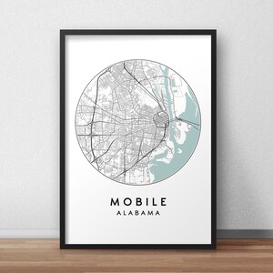 Mobile Alabama City Map Print, Street Map Art, Mobile Map Poster, Mobile Map Print, City Map Wall Art, Mobile Map, Travel Poster, Map Print