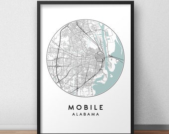 Mobile Alabama City Map Print, Street Map Art, Mobile Map Poster, Mobile Map Print, City Map Wall Art, Mobile Map, Travel Poster, Map Print