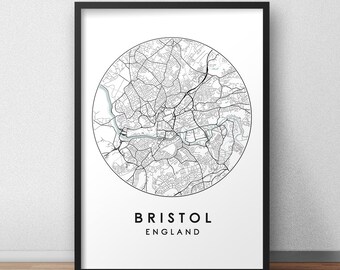 England Poster City map Printable Wall art Street map Bristol Print
