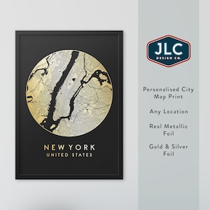 Gepersonaliseerde folie stadskaart print, elke stadsplattegrond, aangepaste kaart print, stadskaart kunst aan de muur, metallic folie print, folie kaart print, gepersonaliseerd cadeau