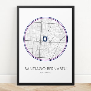 Impression de carte du stade Santiago Bernabeu, impression du Real Madrid, impression du Club de Football, n'importe quelle équipe, impression de carte personnalisée, carte imprime affiche, affiche de Football