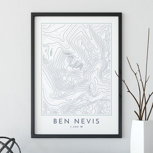 Impression de carte topographique de Ben Nevis, impression de carte de lignes de contour, impression de Ben Nevis, impression de montagne, impression de carte de topographie, affiche de voyage, trois pics