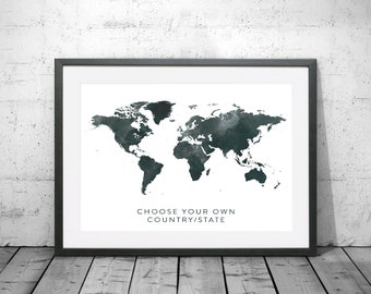 Custom Watercolour Map Print, Watercolor Map Art, Custom Map Poster, Custom Map Print, Custom Map, Travel Poster, Watercolor Map, World Map