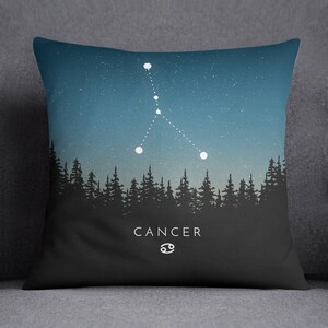 Cancer Constellation Throw Pillow: Handmade Canvas Horoscope Cushion