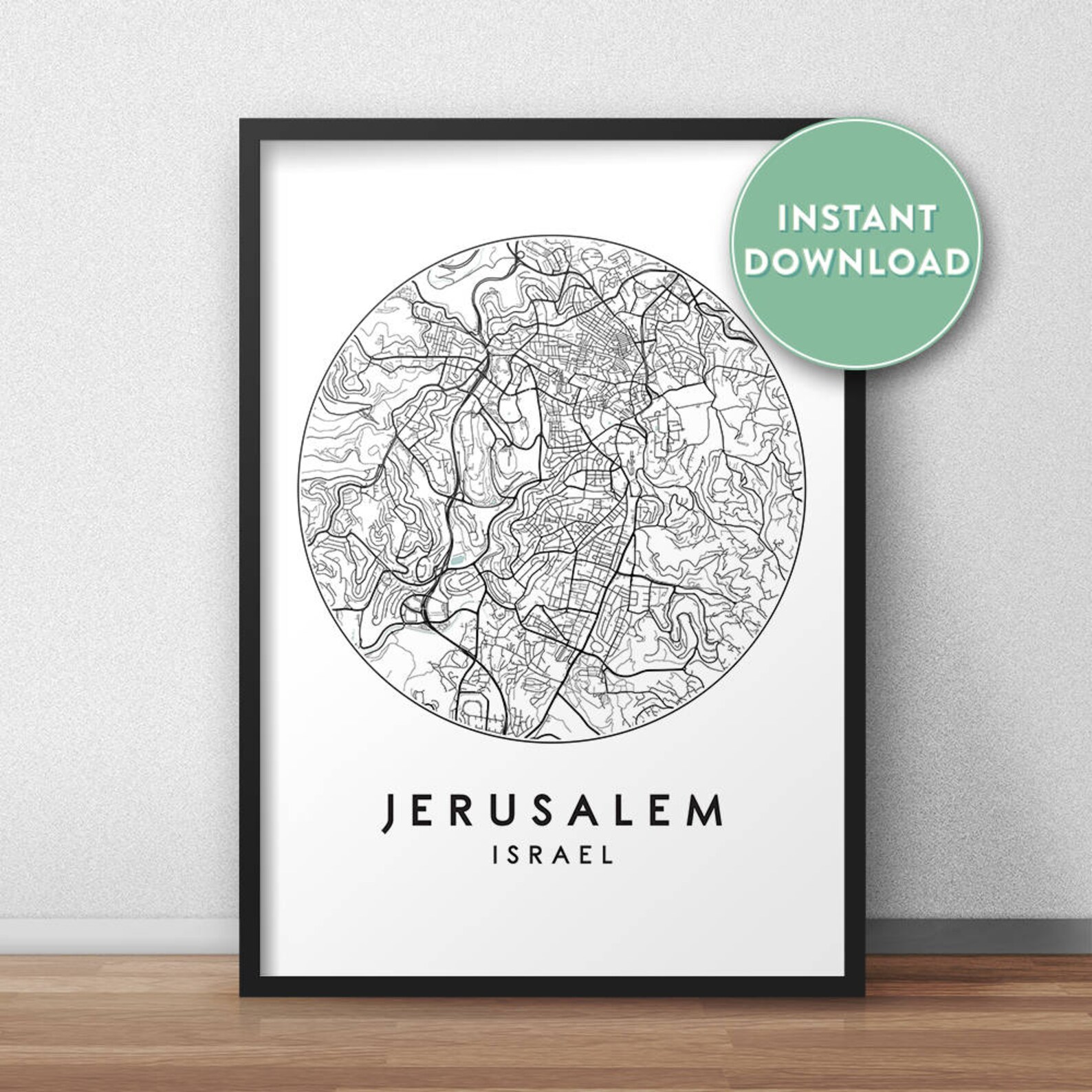 Jerusalem City Map Printable Street Map Art Jerusalem Map Etsy UK