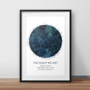 Impression de carte des étoiles personnalisée, cadeau d'anniversaire, impression de ciel nocturne, affiche de carte des étoiles, cadeau de mariage, impression de constellation du zodiaque, cadeau personnalisé