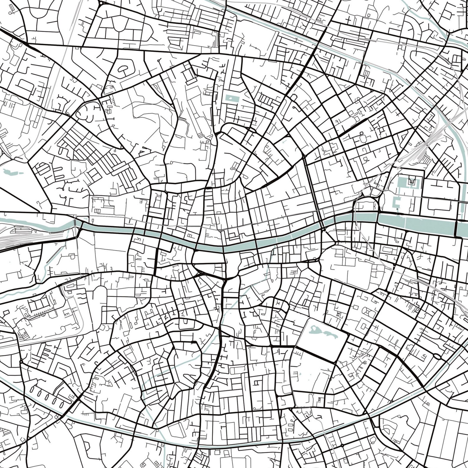 Dublin City Map Print Street Map Art Dublin Kaart Poster - Etsy Nederland