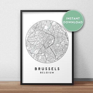 Carte de la ville de Bruxelles imprimable, art de la carte de rue, impression de la carte de Bruxelles, art mural de la carte de la ville, carte de Bruxelles, affiche de voyage, imprimable, impression de la carte