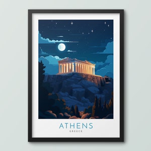 Athens Travel Poster Wall Art Print Athens Poster Greece Print Parthenon Art Print Acropolis Poster Travel Print Athens City Print