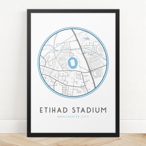 Impressão de mapa do Etihad Stadium, impressão de mapa do Manchester City FC, impressão de clube de futebol, qualquer time, impressão de mapa personalizado, pôster de impressões de mapas, pôster de futebol