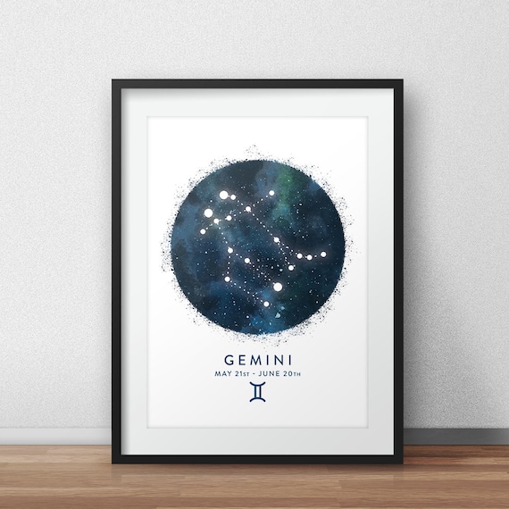 Gemini Constellation Art Print, Star Sign Print, Horoscope Print, Zodiac Wall Art, Zodiac Print, Astrology Wall Art, Bedroom Wall Art