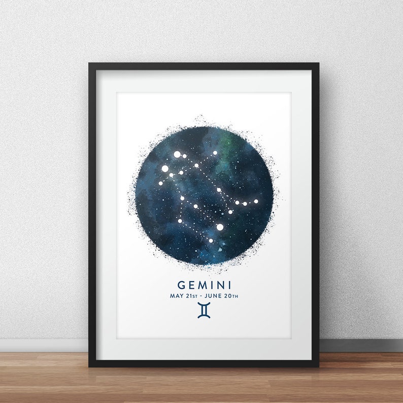 Gemini Constellation Art Print, Star Sign Print, Horoscope Print, Zodiac Wall Art, Zodiac Print, Astrology Wall Art, Bedroom Wall Art image 1