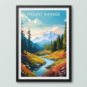 Mount Rainier National Park Travel Poster Wall Art Print Mount Rainier Poster Print Mount Rainier Art Print Travel Print National Park Gift