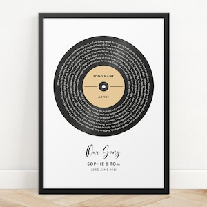 Personalised Song Lyrics Vinyl Record Print, Wedding Gift, Song Lyrics Print, Anniversary Gift, Friendship Print, Gift For Her, Gift For Him