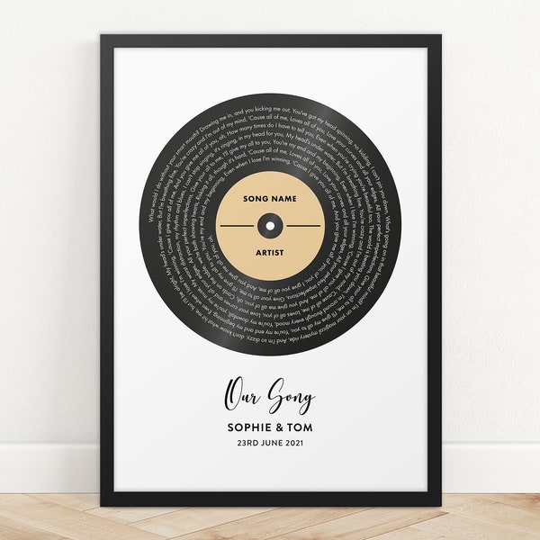 Personalised Song Lyrics Vinyl Record Print, Wedding Gift, Song Lyrics Print, Anniversary Gift, Friendship Print, Gift For Her, Gift For Him