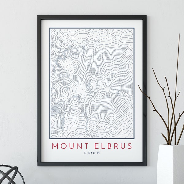 Mount Elbrus Topographic Map Print, Contour Lines Map Print, Mount Elbrus Print, Mountain Print, Topography Map Print, Seven Summits