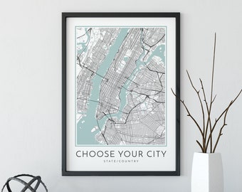 Custom City Map Print Any City Map City Map Custom Map Print City Map Wall Art Custom Map Travel Poster Map Print Personalised Gift