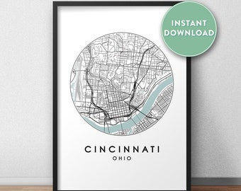 Cincinnati City Map Printable, Street Map Art, Cincinnati Map Print, City Map Wall Art, Cincinnati Map, Travel Poster, Printable, Map Print