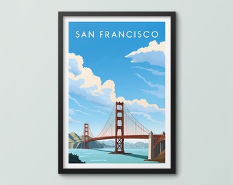 San Francisco Travel Poster Wall Art Print San Francisco Poster Golden Gate Bridge Art Print Travel Print San Francisco City Print