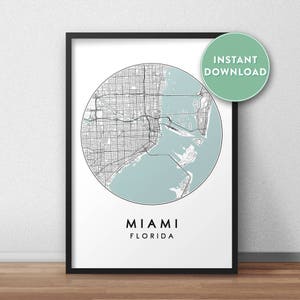 Miami City Map Printable, Street Map Art, Miami Map Print, City Map Wall Art, Miami Map, Travel Poster, Florida, City Map Print, Map Print