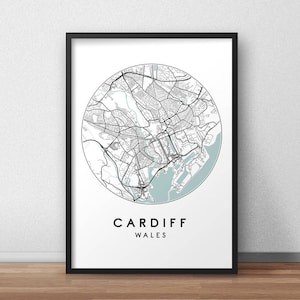 Impresión del mapa de la ciudad de Cardiff, arte del mapa de calles, cartel del mapa de Cardiff, impresión del mapa de Cardiff, arte de la pared del mapa de la ciudad, mapa de Cardiff, cartel de viaje, impresión del mapa