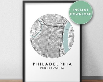 Philadelphia City Map Printable, Street Map Art, Philadelphia Map Print, City Map Wall Art, Philadelphia Map, Travel Poster, Map Print