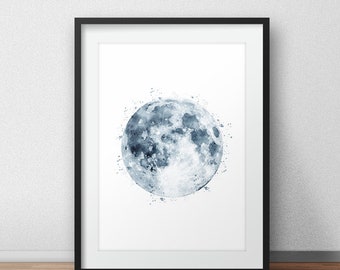 Full Moon Watercolour Art Print, Moon Print, Luna Art, Full Moon Print, La Luna Print, Moon Poster, Astrology Wall Art, Bedroom Wall Art