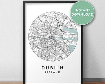 Dublin City Map Printable, Street Map Art, Dublin Map Print, City Map Wall Art, Dublin Map, Travel Poster, Ireland, Map Print