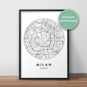 Milan City Map Printable, Street Map Art, Milan Map Print, City Map ...