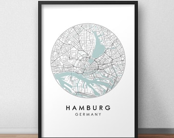 Hamburg City Map Print, Street Map Art, Hamburg Map Poster, Hamburg Map Print, City Map Wall Art, Hamburg Map, Travel Poster, Map Print