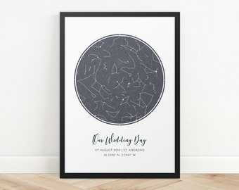 Custom Star Map Print, Anniversary Gift, Night Sky Print, Star Map Poster, Wedding Gift, Zodiac Constellation Print, Personalised Gift