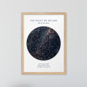 Impression de carte des étoiles personnalisée, cadeau d'anniversaire, impression de ciel nocturne, affiche de carte des étoiles, cadeau de mariage, impression de constellation du zodiaque, cadeau personnalisé