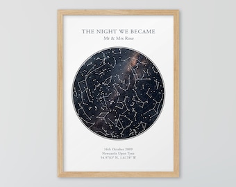 Custom Star Map Print, Anniversary Gift, Night Sky Print, Star Map Poster, Wedding Gift, Zodiac Constellation Print, Personalised Gift