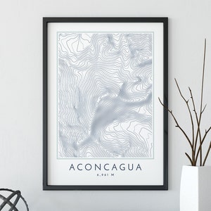 Impression de carte topographique Aconcagua, impression de carte de lignes de contour, impression Aconcagua, impression de montagne, impression de carte topographique, sept sommets