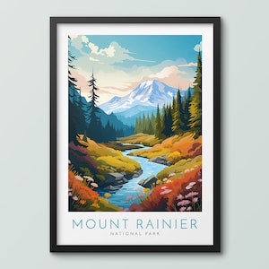 Mount Rainier National Park Travel Poster Wall Art Print Mount Rainier Poster Print Mount Rainier Art Print Travel Print National Park Gift