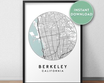 Berkeley City Map Printable, Street Map Art, Berkeley Map Print, City Map Wall Art, Berkeley Map, Travel Poster, Printable, Map Print