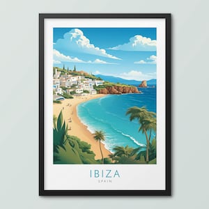 Póster de viaje de Ibiza, impresión artística de pared, póster de Ibiza, impresión de Ibiza, impresión artística de playa, impresión de viaje, impresión de la ciudad de Ibiza
