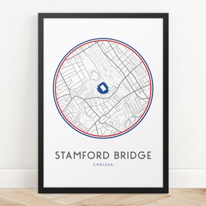Impression de carte du stade de Stamford Bridge, impression du Chelsea FC, impression du Club de Football, n'importe quelle équipe, impression de carte personnalisée, carte imprime affiche, affiche de Football