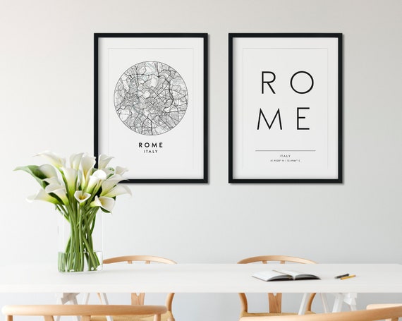 Rome Print Set, Rome City Map, Typography Print, Rome Print, Street Map Print, Travel Print, Travel Poster, Map Print
