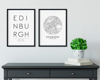 Edinburgh Print Set, Edinburgh City Map, Typography Print, Edinburgh Print, Street Map Print, Travel Print, Travel Poster, Map Print