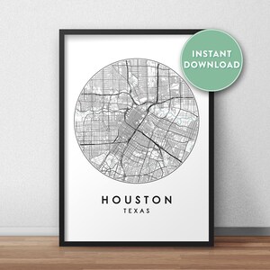 Houston City Map Printable, Street Map, Houston Map Print, City Map Wall Art, Houston Map, City Map, Travel Poster, Printable, Map Print