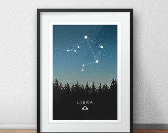 Libra Constellation Art Print, Star Sign Print, Horoscope Print, Zodiac Wall Art, Zodiac Print, Astrology Wall Art, Bedroom Wall Art